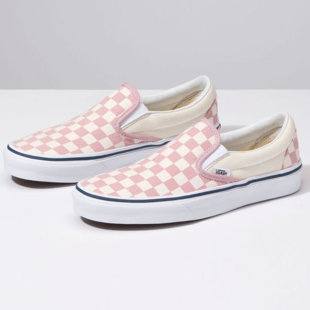 Pink (mauve) checkerboard slip on vans W 7.5 M 6